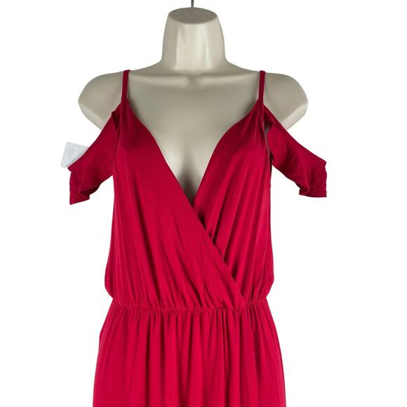 Rolla Coster Cold Shoulder Faux Wrap Maxi Dress Red Size S - Picture 3 of 9